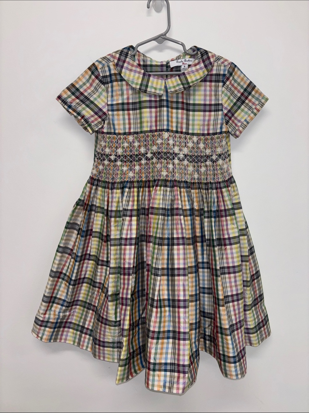 Brooks Brothers smocked plaid  Silk dress 8